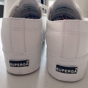 Superga White Leather platform sneaker.
